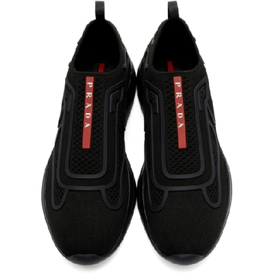 Shop Prada Black Sport Knit 10 Sneakers In Black/red