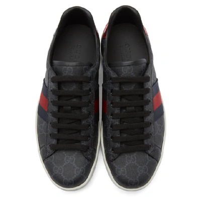 Shop Gucci Black Gg Supreme Ace Sneakers In Black/grey Upper: Textile, Ayers Snakeskin.