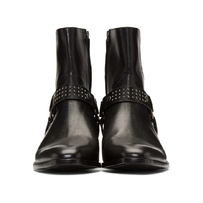 SAINT LAURENT 黑色 KANGAROO-LOOK WYATT 挽具铆钉中筒靴