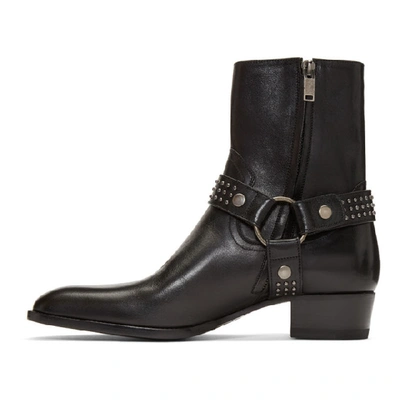 Shop Saint Laurent Black Kangaroo-look Wyatt Harness Stud Boots In 1000 Black
