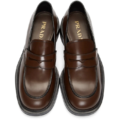 Shop Prada Brown Penny Loafers