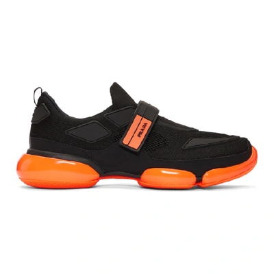 Shop Prada Black & Orange Cloudbust Sneakers