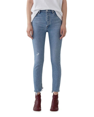 Shop Agolde Nico High-rise Slim Jeans With Shredded Hem In Headlines