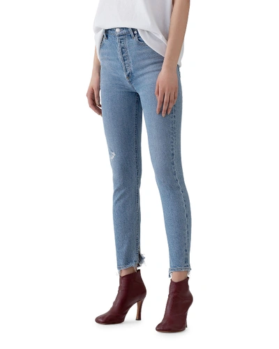 Shop Agolde Nico High-rise Slim Jeans With Shredded Hem In Headlines