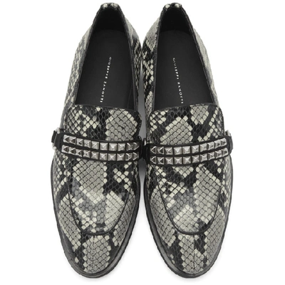 Shop Giuseppe Zanotti Black And Grey Snake Studs Loafer In Roccia