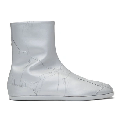 Shop Maison Margiela Silver Metallic Flat Tabi Boots In H3809 Metgr