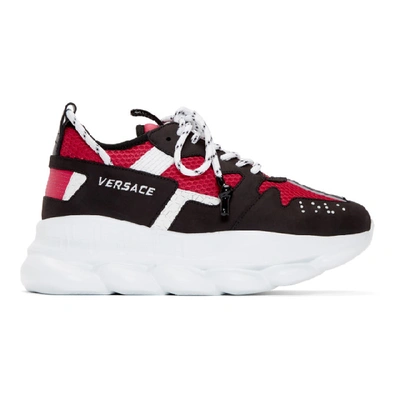 Shop Versace Black And Red Nyc Runway Chain Reaction Sneakers In Dngnero Blk