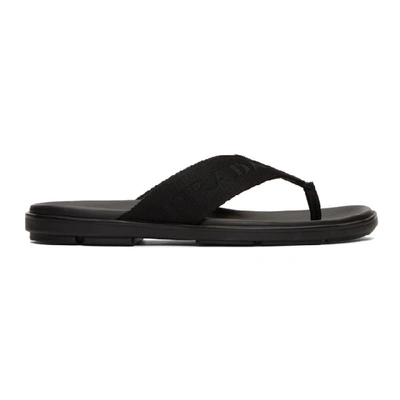 Shop Prada Black Logo Webbing Sandals