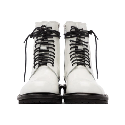 Shop Ann Demeulemeester Ssense Exclusive White Leather Lace-up Boots