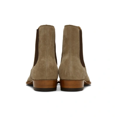 Shop Saint Laurent Beige Suede Wyatt Chelsea Boots