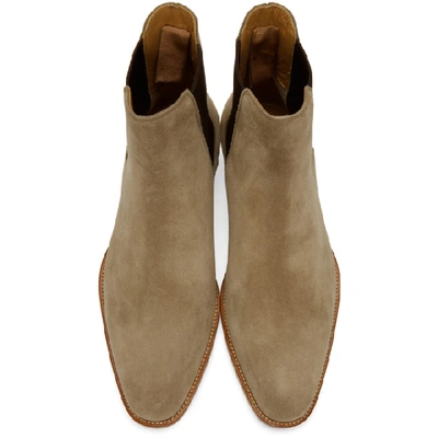 Shop Saint Laurent Beige Suede Wyatt Chelsea Boots