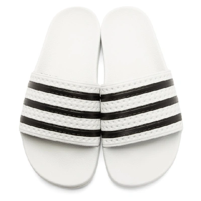 Shop Adidas Originals White & Black Adilette Sandals