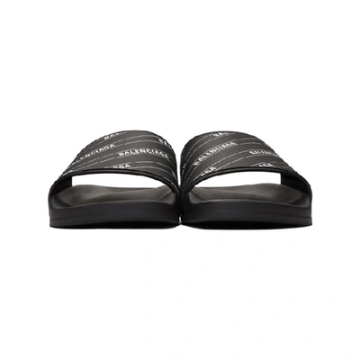 Shop Balenciaga Black & White Stripe Logo Piscine Slides
