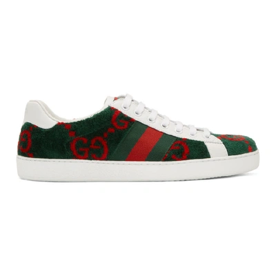 Shop Gucci Green Velvet Gg Sneakers In Green/red