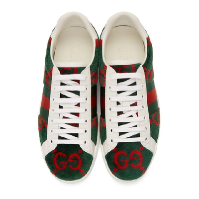 Shop Gucci Green Velvet Gg Sneakers In Green/red