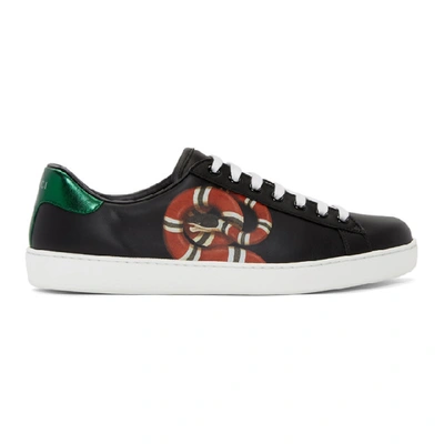 Gucci Ace Kingsnake Leather Sneakers In Black | ModeSens
