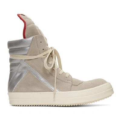 Shop Rick Owens Beige And Silver Geobasket Sneakers In 0818 Pearl