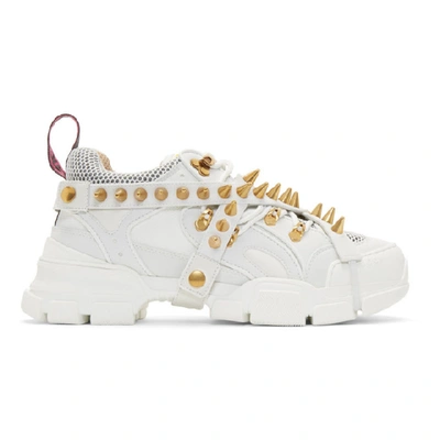 Shop Gucci White Removable Studs Flashtrek Sneakers