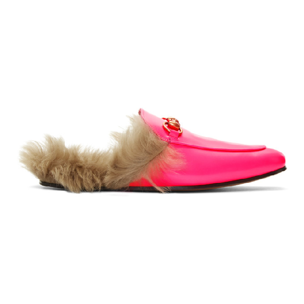 gucci pink fur loafers