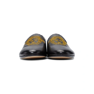Shop Versace Black Embroidered Medusa Loafers In D41oh Blkgl