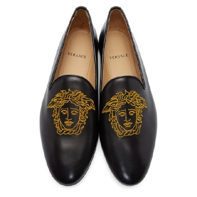 Shop Versace Black Embroidered Medusa Loafers In D41oh Blkgl