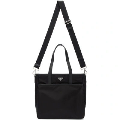 Shop Prada Black Nylon Saffiano Tote In F0002 Nero