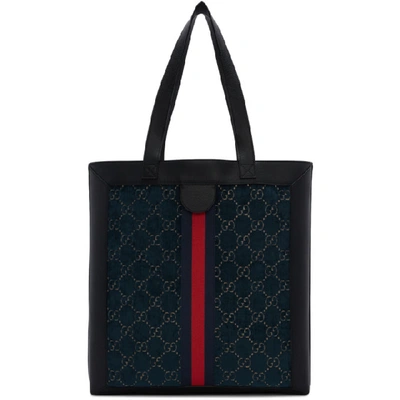 Shop Gucci Blue Velvet Gg Tote In 4173 Blue