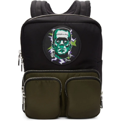 Shop Prada Black Universal Studios Edition Frankenstein Logo Backpack