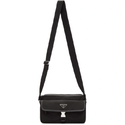 Shop Prada Black Nylon Saffiano Messenger Bag