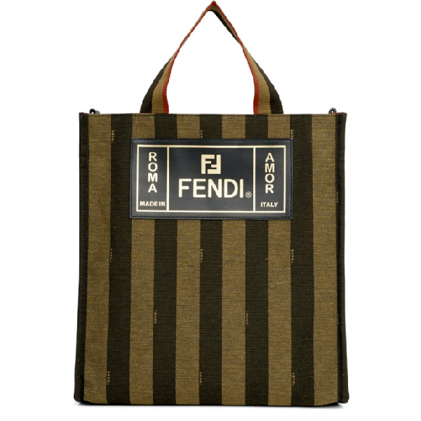 Fendi Penguin Stripe Medium Tote Bag In F164h-tabacco Brown +black ...
