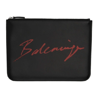 Shop Balenciaga Black Medium Signature Logo Everyday Pouch
