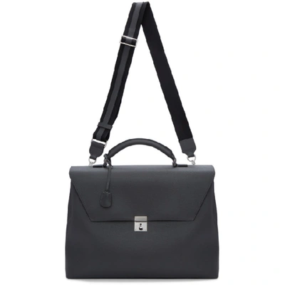 Shop Valextra Grey Avietta Lock Briefcase In Fumo Grey