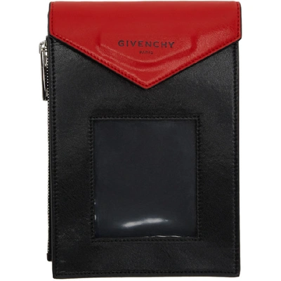 Shop Givenchy Red And Black Neck Window Pouch In 009-blkred