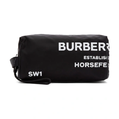 Shop Burberry Black Horseferry Print Wash Bag In Black/white