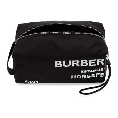 Shop Burberry Black Horseferry Print Wash Bag In Black/white