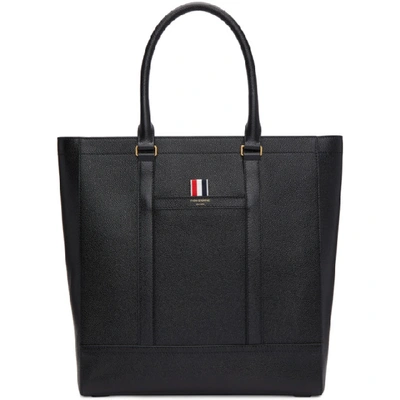 Shop Thom Browne Black Pebbled Tote In 001 Black