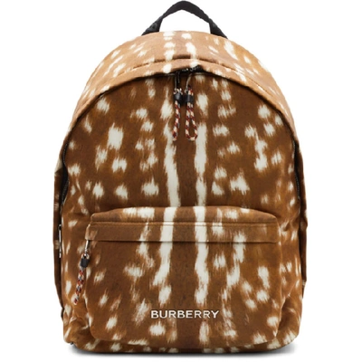 Shop Burberry Brown Deer Print Jett Backpack In Tan/white