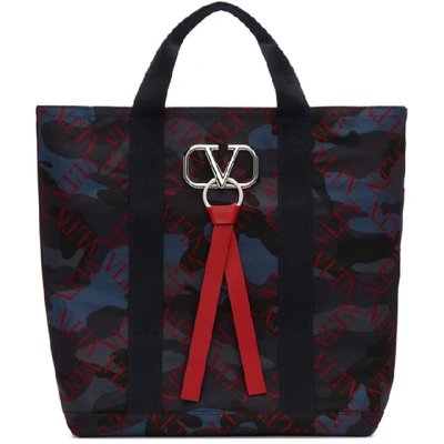 Shop Valentino Navy  Garavani Camo Vring Tote In Ek7 Marine