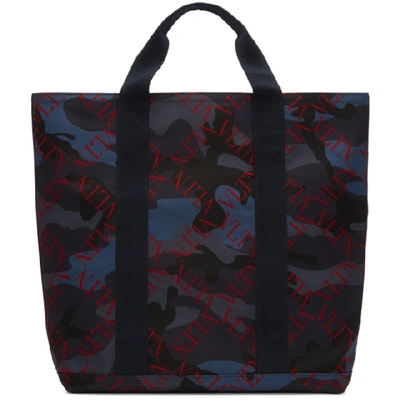 Shop Valentino Navy  Garavani Camo Vring Tote In Ek7 Marine