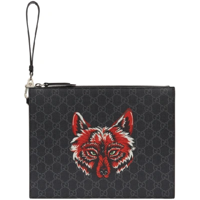 Shop Gucci Black Gg Supreme Wolf Pouch In 9789 Black