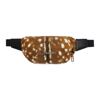 Shop Burberry Brown Deer Print Sonny Pouch In Tan/white