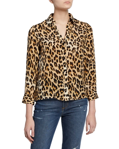 Shop Alice And Olivia Eloise Silk Button-down Blouse In Leopard