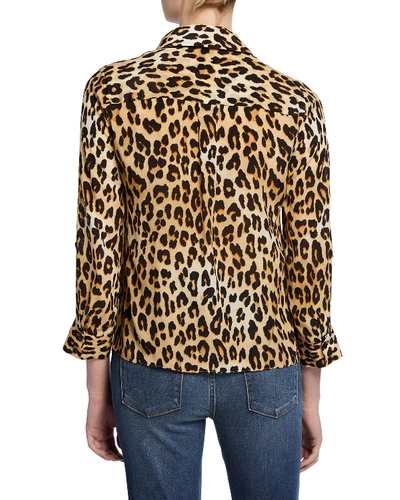 Shop Alice And Olivia Eloise Silk Button-down Blouse In Leopard