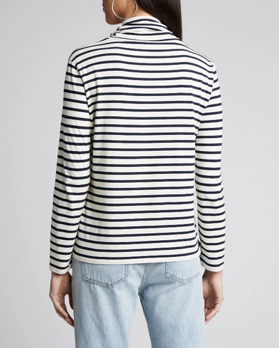 Shop Kule The Turtleneck Striped Long-sleeve Cotton Sweater In White/blue