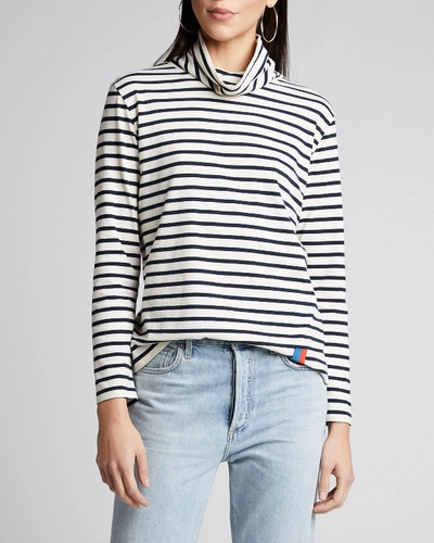 Shop Kule The Turtleneck Striped Long-sleeve Cotton Sweater In White/blue