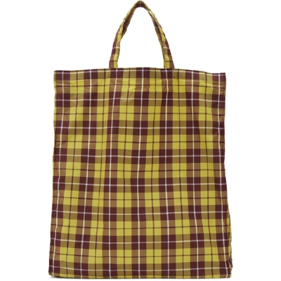 Shop Gucci Yellow And Burgundy Medium Check Tote In 9077 Yellow