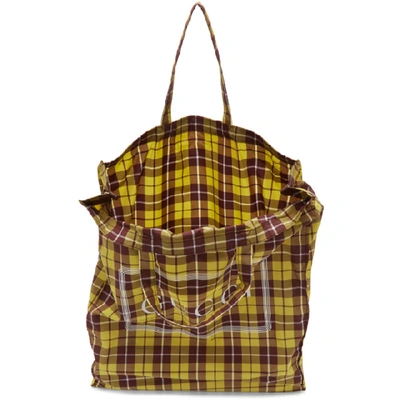 Shop Gucci Yellow And Burgundy Medium Check Tote In 9077 Yellow