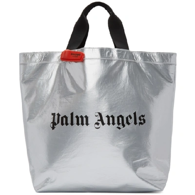 Shop Palm Angels Silver Logo Shopper Tote