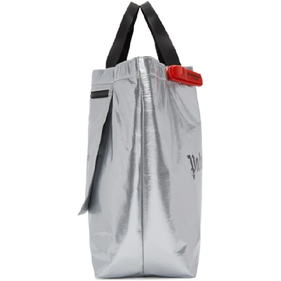 Shop Palm Angels Silver Logo Shopper Tote