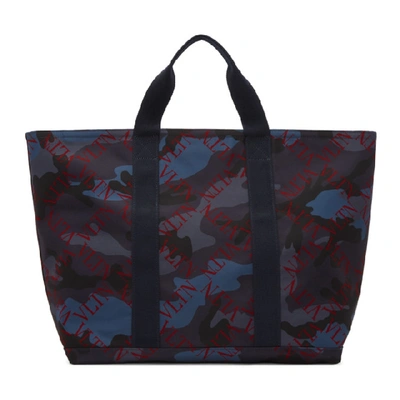 Shop Valentino Navy  Garavani Camo V-ring Tote In Ek7 Camo Nv